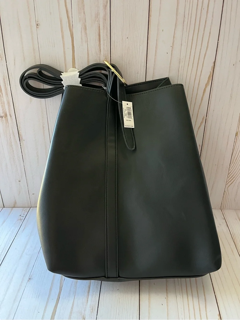 Old Navy Black Faux-Leather Tote with Adjustable Strap